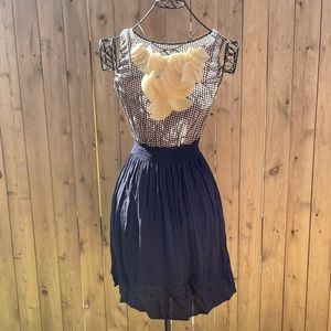 Francesca's Dress Sleeveless Blue Polka Dots Appliqué Bow Size Medium